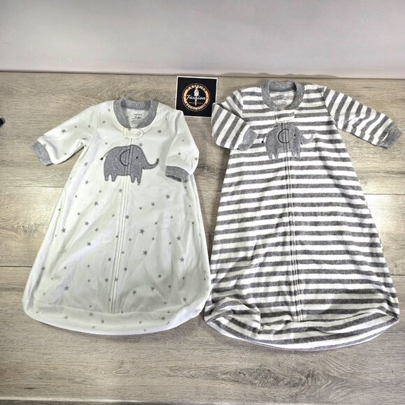 Carters Infant Sleep Sack Wearable Blankets 0-3 Mo & 3-6 Mo Gray Stripe Elephant - Picture 1 of 11